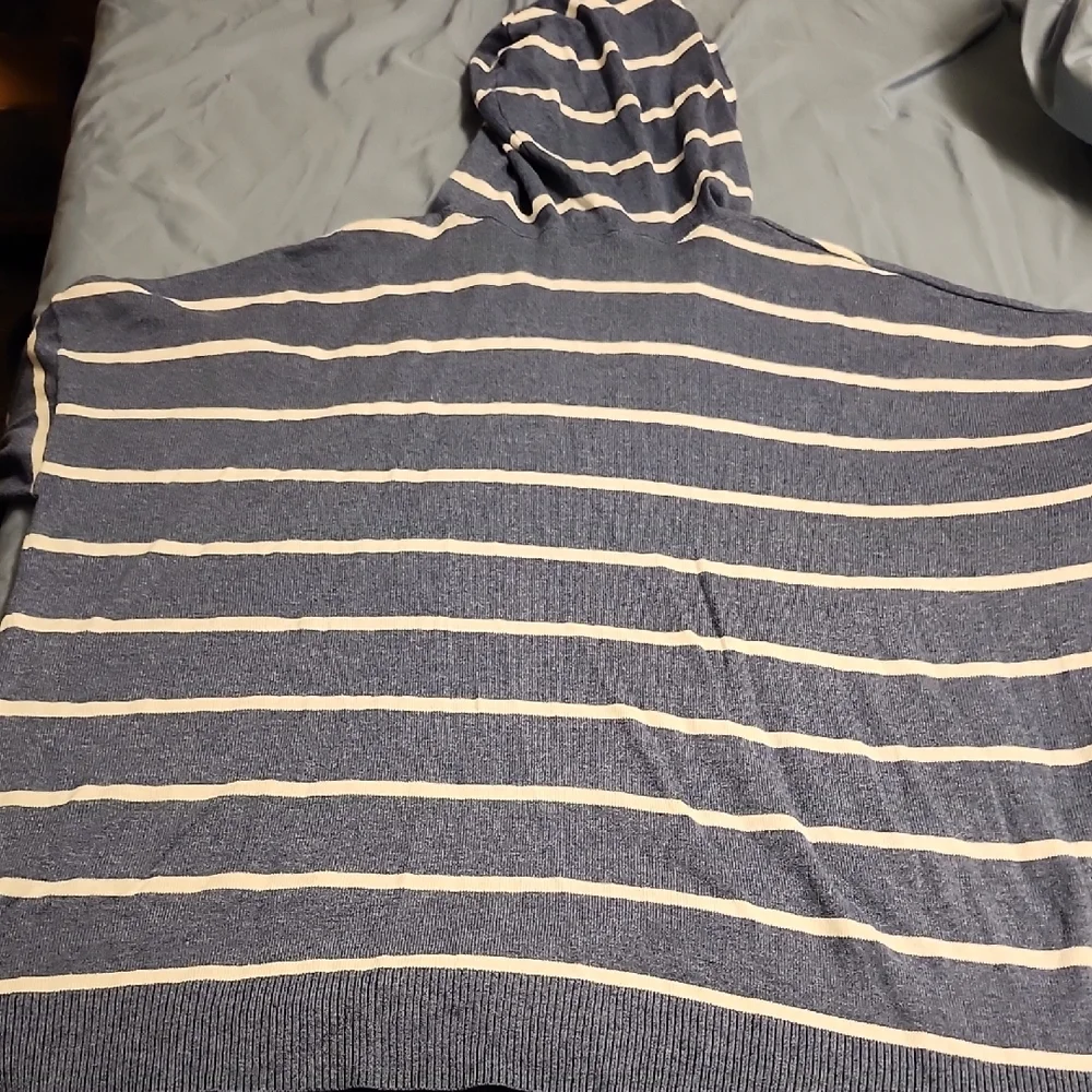 J. Jill Blue and Cream Striped Hoodie with Floral Embroidery - Picture 7 of 7